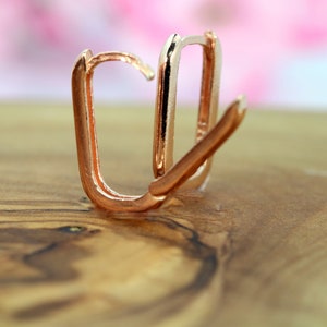 Medium U-Hoop Earrings (Rose/Silver/Gold), Modern Rectangular Hoops