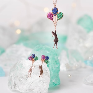 Whimsical Girl and Balloon Jewelry Set, Rose Finish Jewelry Ensemble
