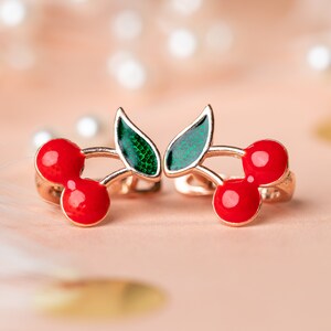 Sterling Silver Stud Earrings for Girls, Rose Silver Cherry Earrings for Kids, Birthday Gift for Girls