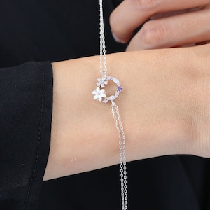 Adjustable Bridesmaid Bracelet with Floral Accents, Bridal Blooms Bridesmaid Bracelet in Silver & Rose Gold