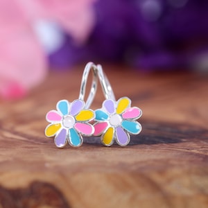 Colorful Dangle Kids Earrings, Rose Gold Toddler Summer Earrings, Sterling Silver Hypoallergenic Girls Earrings