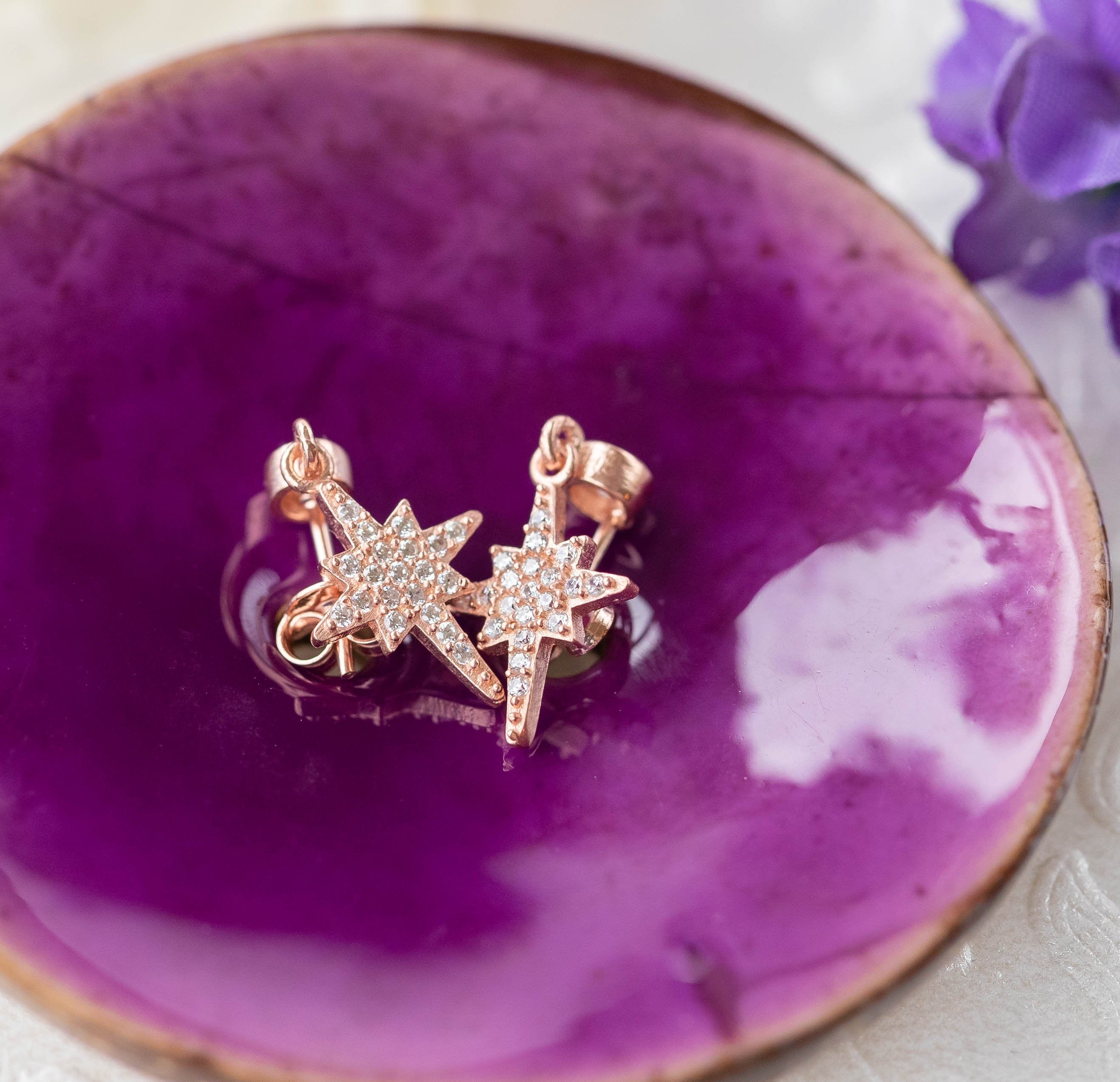 North Star Drop Earrings in Rose Gold and Silver
