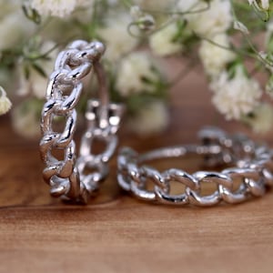 Chain Link Hoop Earrings, Silver Minimalist Huggie Hoops