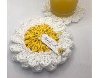 Double Treble Daisy Crochet Coaster Pattern / Daisy coaster pattern / Daisy crochet coaster pattern