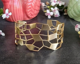 Grande bracciale in oro, bracciale a polsino, braccialetto per donne, bracciale a polsino in oro largo, bracciale a polsino aperto, gioielli rustici, polsino semplice