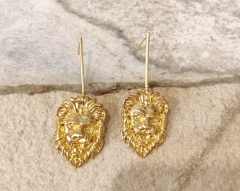 Lion Dangle Earring, vintage Earrings, animal Jewelry, animal Earrings, Lion Head Earrings , Art Nouveau Earrings, Lion jewelry, Leo Jewelry
