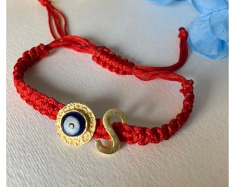 Thread initial bracelet, Letter Monogram bracelet, thread evil eye bracelet, Indian bracelet, Custom Gold Initial bracelet, String Bracelet