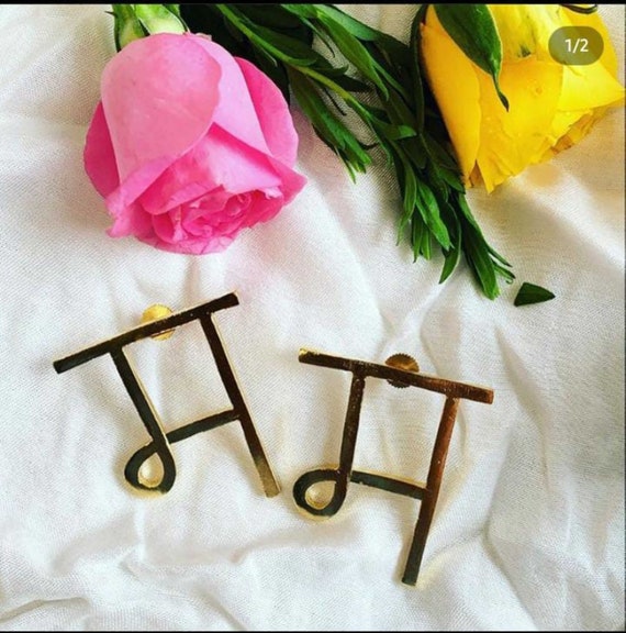 Hindi Initial Earrings Letter Monogram Earring Initial Hindi