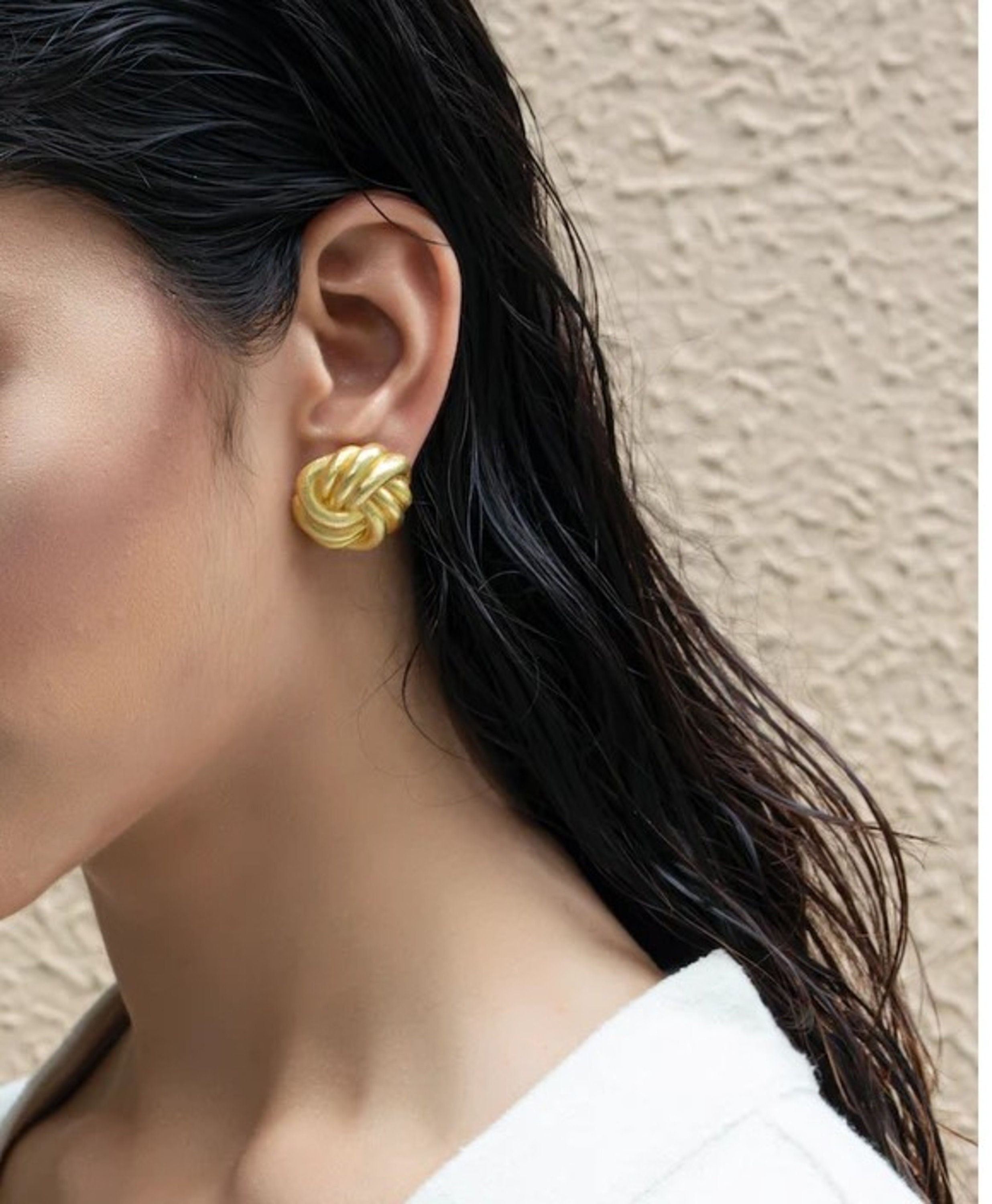 Gold Knot Earrings Large Circle Stud Earring Dainty Stud Earring Minimalist Earring Love Knot Earrings Gift for Her Layering Earrings Etsy