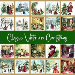 Paquete de imágenes prediseñadas navideñas victorianas clásicas, 20 PNG de alta calidad, creación de tarjetas, adornos, manualidades con papel digital, tazas, descargas digitales