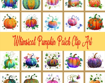 Whimsical Mystical Pumpkin Patch Clip Art Bundle, 20 High-Quality PNG, Card Making, Ornaments, Digital Paper Craft, Mugs, Digital Downloads