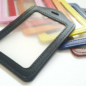 VIBRANT badge holder to be clipped on to lanyard or badge reel. ID card carrier. Black Pink Red Orange Yellow Blue Brown