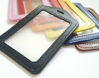 VIBRANT badge holder to be clipped on to lanyard or badge reel. ID card carrier. Black Pink Red Orange Yellow Blue Brown