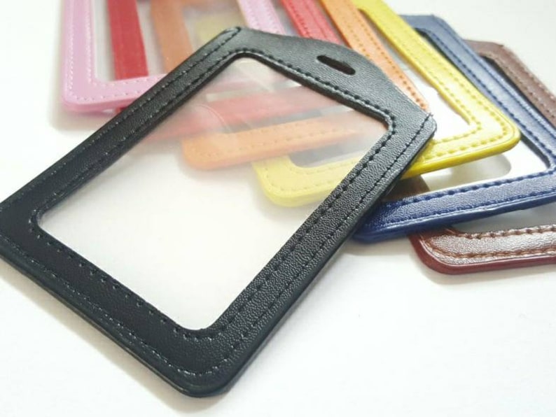 VIBRANT badge holder to be clipped on to lanyard or badge reel. ID card carrier. Black Pink Red Orange Yellow Blue Brown 