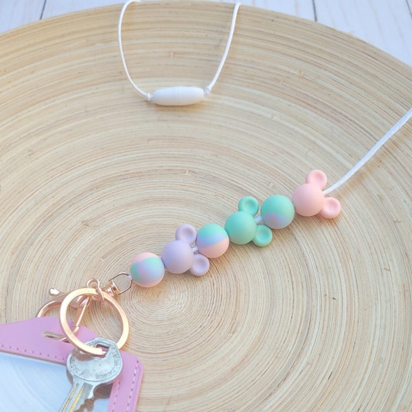 Pastel swirl silicone beaded lanyard. Purple, pink, green Spring & Summer accessory. Optional matching ID holder