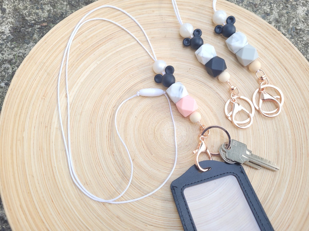 Soft Silicone Beaded Lanyard. 15 Color Options Including Pink and Beige