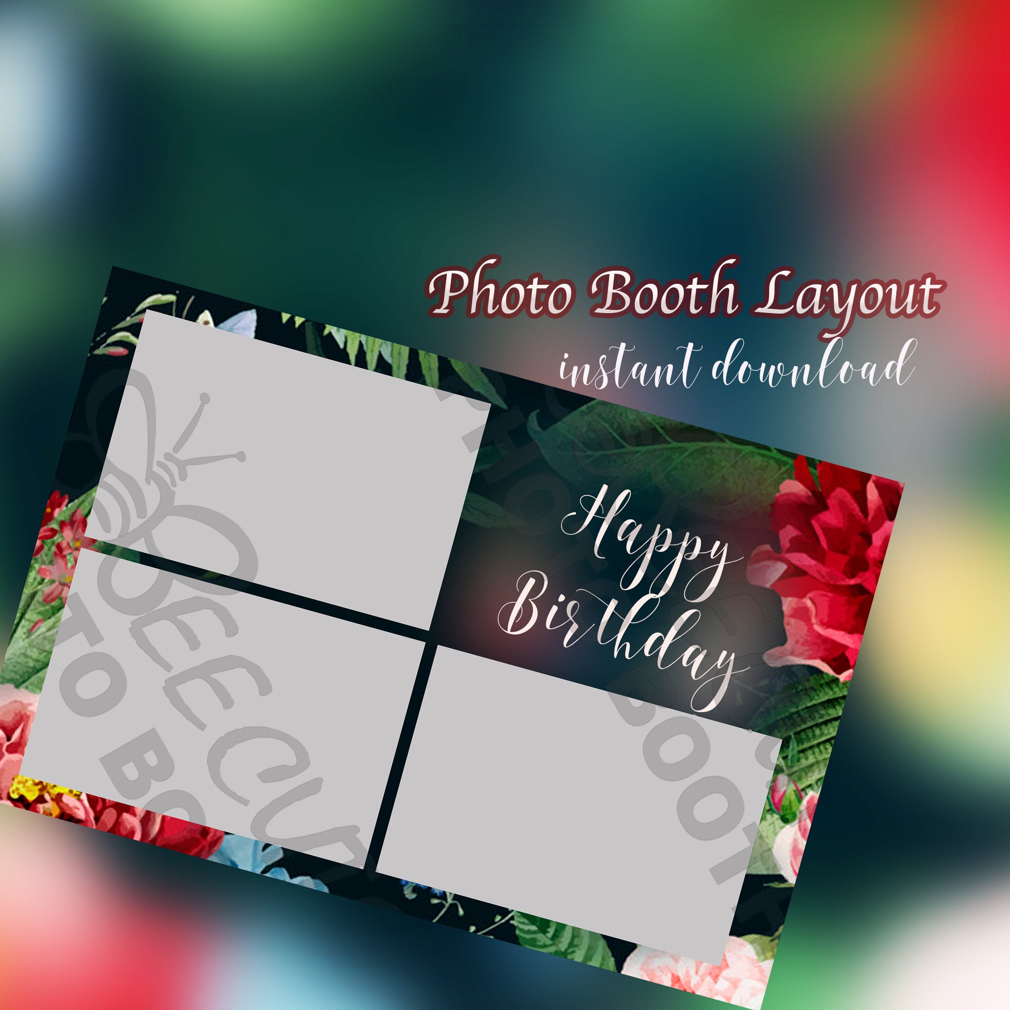 Modello Photobooth floreale, layout cabina foto fiore,4x6 Baby doccia Layout cabina foto, dolce sedici, doccia da sposa, Buon compleanno