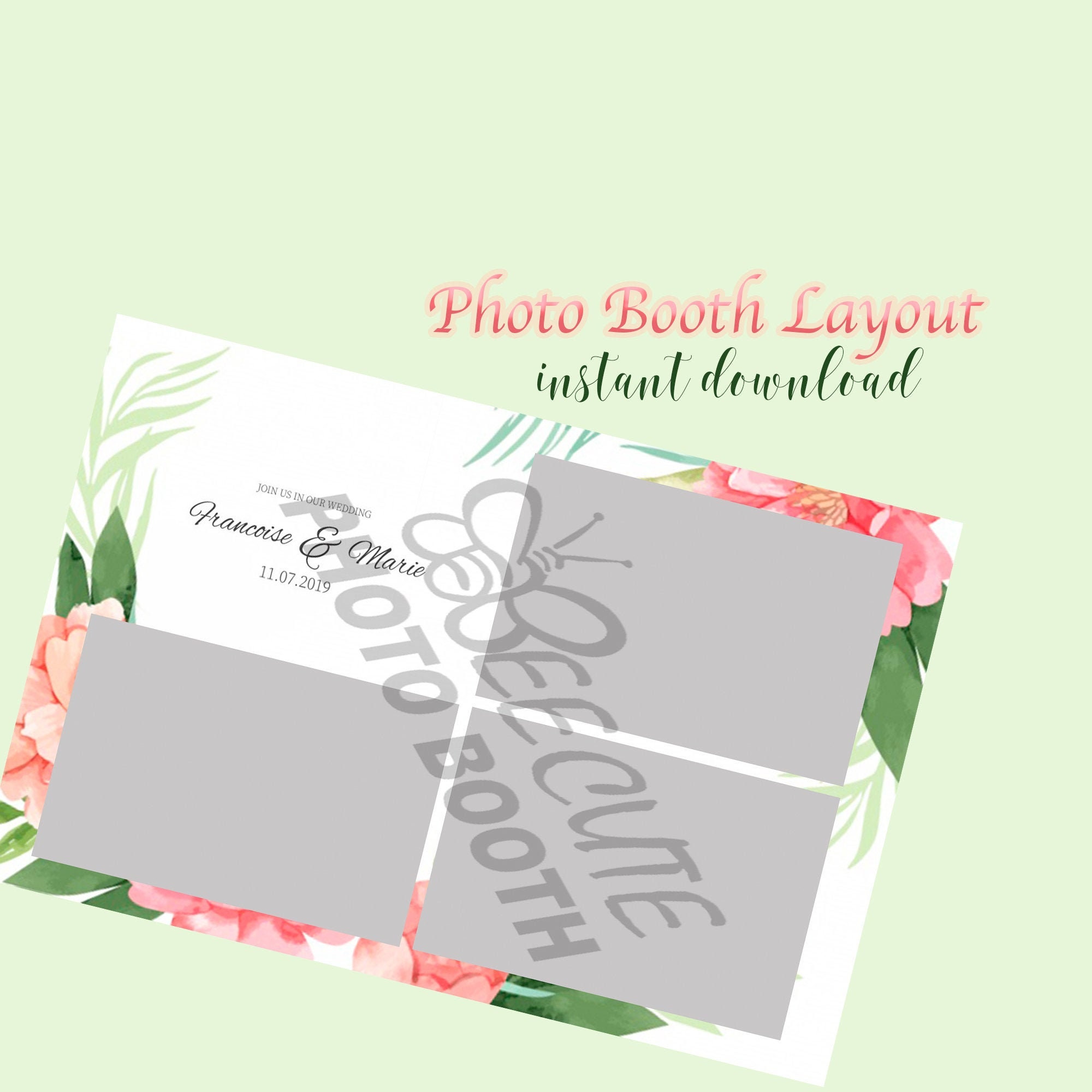 Floral Photobooth Template, Flower Photo Booth Layout,4x6 Baby Shower