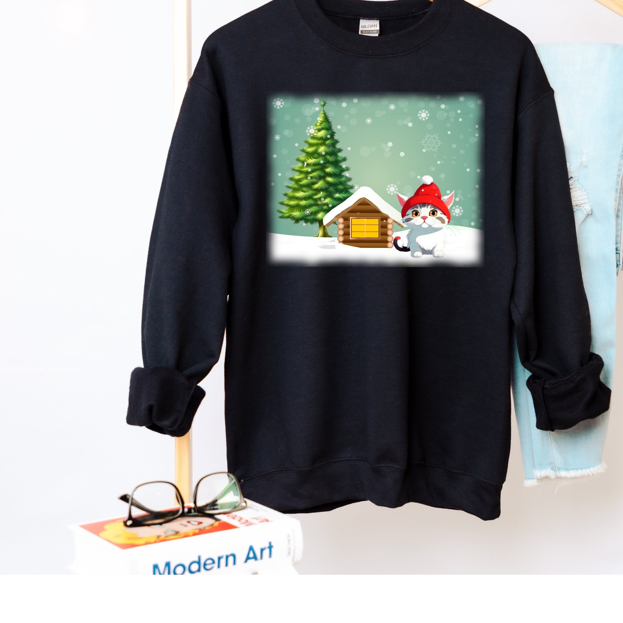 Christmas Cat Sweatshirt Christmas Unisex Sweatshirt Cute Etsy Canada