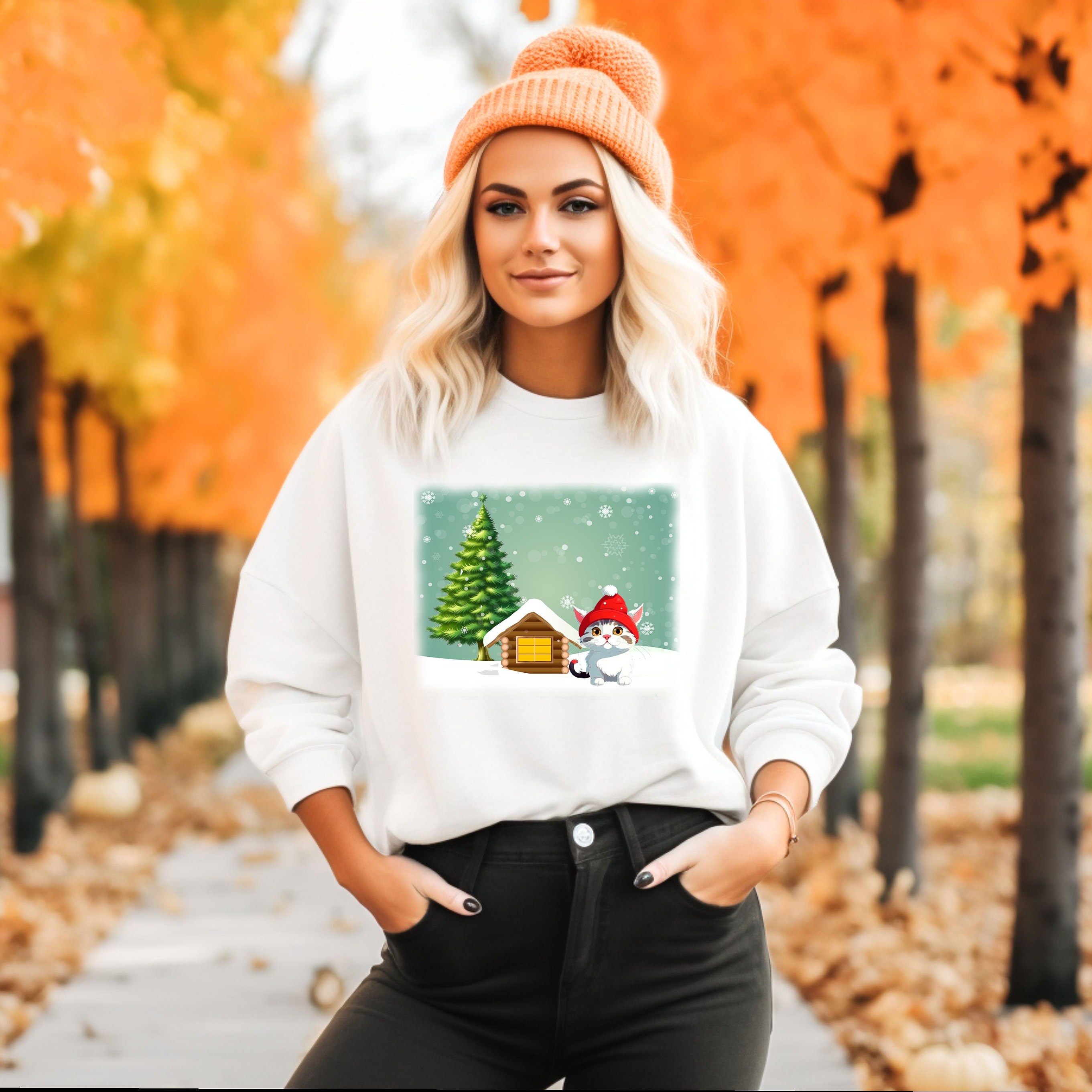 Christmas Cat Sweatshirt Christmas Unisex Sweatshirt Cute Etsy Canada