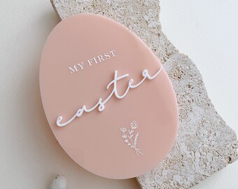 My First Easter Plaque - Acrylic Egg with Floral Engraving Detail - Photo Prop - Orthodox Easter - Keepsake