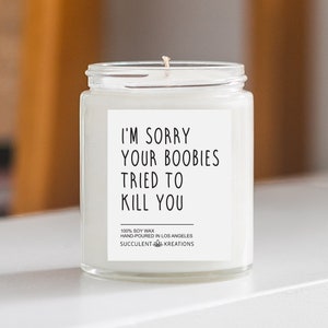 Funny Breast Cancer gift , Breat Cancer Survivor, I'm Sorry Your Boobies Tried to Kill You, Candle Gift for Breast Cancer, Funny Candle Gift