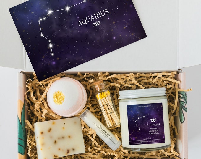 Aquarius Sign Candle - Aquarius Gift Box, Horoscope Sign Personalized Candles, Aquarius Gifts, Zodiac Gift, Astrology Gift Box
