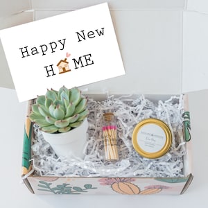 New Home Gift | Homeowners Gift Box | Real Estate Housewarming Gift Box |  with Succulent, Candle, Raw Honey, Handmade Soap, Flower Seeds