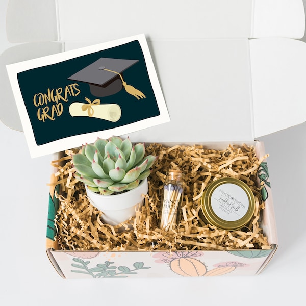 Graduation gift for her - Graduation gift box - graduation gift for best friend - live succulent - gift box - gift basket - congrats