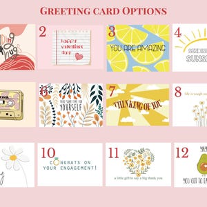 a set of greeting cards with the words greeting card options