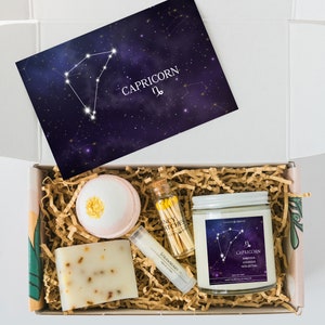 CAPRICORN Sign - Capricorn Zodiac Candle - Zodiac gift box - zodiac gift set - self care box - Birthday gift - Astrology Gift