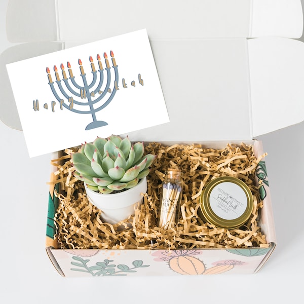 Happy Hanukkah - Hanukkah gift box - Live succulent gift - Jewish Custom Gift Box - Hanukkah Decor - Send a gift