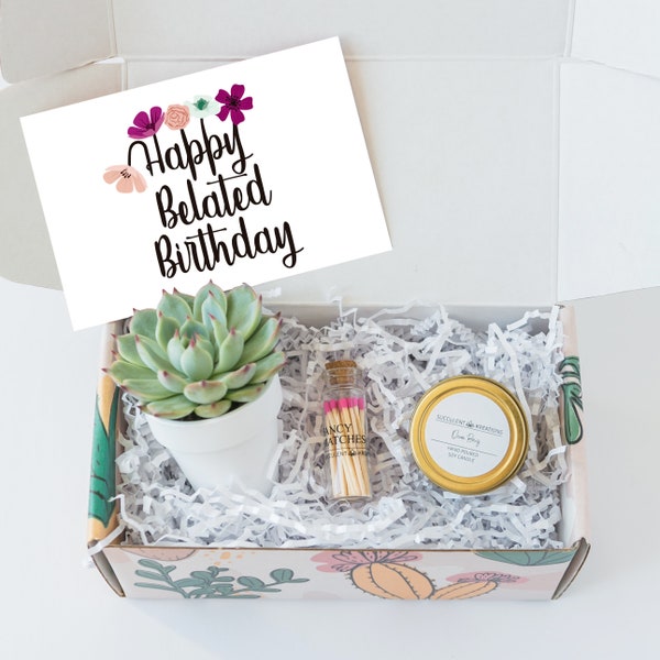 HAPPY BELATED BIRTHDAY Gift Box - Belated birthday gifts for her - Late birthday gift - Succulent Birthday Gift - Gift Ideas for Friend