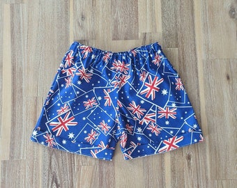 Kids Aussie flag shorts // handmade // custom // cotton // unisex // boys // girls // Australia Day // blue // white // red // gift