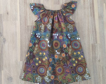 Girls Indigenous dress // handmade // cotton // flutter sleeve // baby // toddler // NAIDOC // Australian // Aboriginal// custom // nature