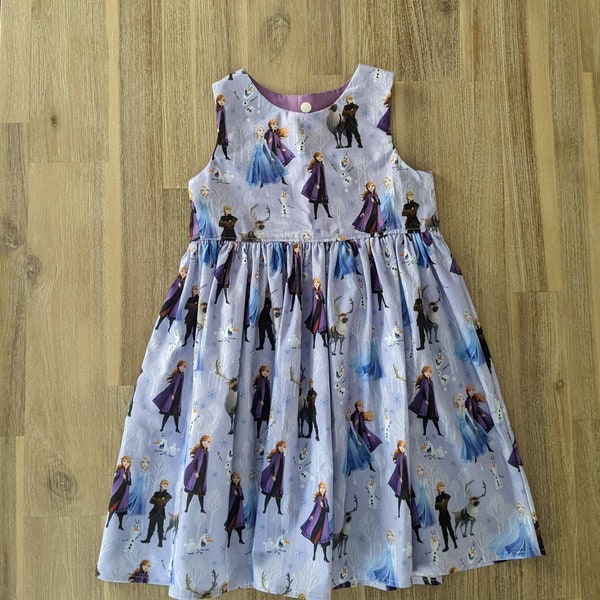 Girls Frozen tea party dress // handmade // baby // toddler // cotton // custom // lilac // purple // Elsa // ana // olaf // Disney // gift
