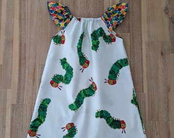 Girls Hungry Caterpillar dress // flutter sleeve // handmade // cotton // book week // custom // baby // toddler // first birthday