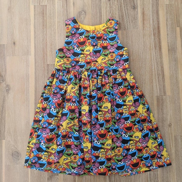 Girls Sesame Street tea party dress // handmade // cotton // baby // toddler // Elmo // rainbow // birthday // gift // Cookie Monster