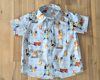 Kids Bluey shirt // button up // handmade // cotton // Bingo // baby // toddler // boys // girls // party // heeler // gift // birthday