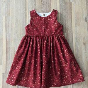 Girls Christmas tea party dress // handmade // cotton // sibling set // red // festive // xmas // baby // toddler // cranberry // gold