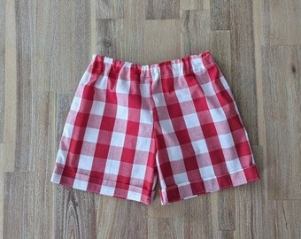 Kids gingham shorts // handmade // red // white // Christmas // sibling set // custom // cotton // unisex // check // boys // girls // gift