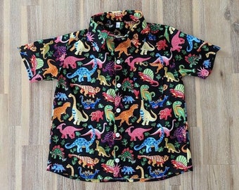 Kids dinosaur shirt // handmade // button up // rainbow // Dino // baby // toddler // boys // sibling set // gift // birthday // party