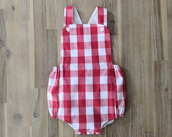 Kids gingham romper // cross back // red // white // Christmas // baby // toddler // sibling set // check // bodysuit // onesie // first