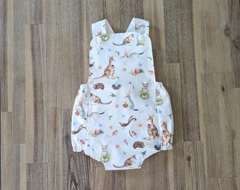 Kids Easter cross back romper // handmade // bilby // baby // toddler // gift // boys // girls // unisex // Aussie // outfit // white