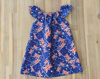 Girls Australia Day dress // flutter sleeve // toddler // flag // Aussie // gift // baby // blue // handmade // cotton // custom