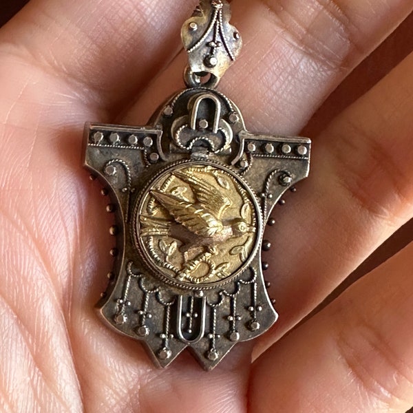 14k Gold Victorian Revival Locket with Bird Motif