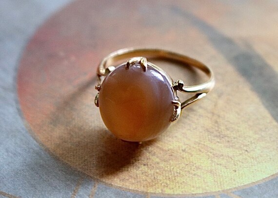 Vintage 18kt Yellow Gold and Agate Ring - image 2