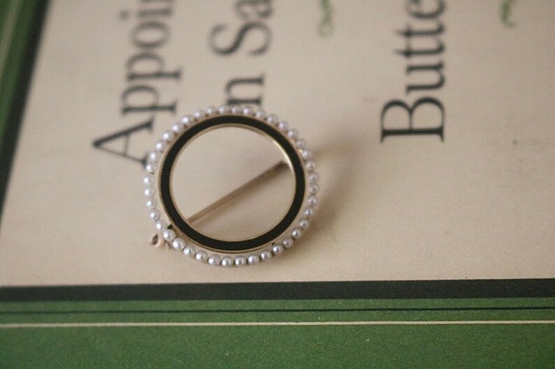 C 1930s 14k Seed Pearl and Enamel Brooch by Sloan /& Co.