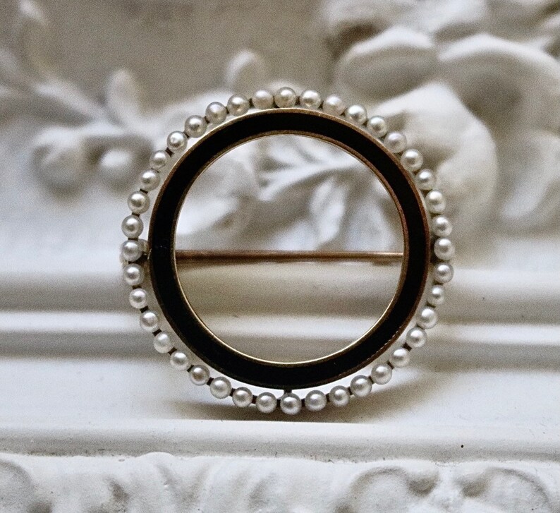 C 1930s 14k Seed Pearl and Enamel Brooch by Sloan /& Co.