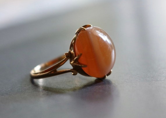 Vintage 18kt Yellow Gold and Agate Ring - image 5